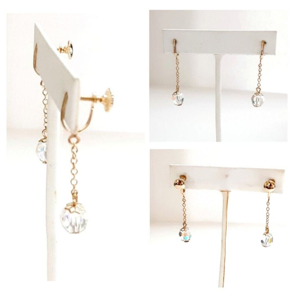 Vintage Screw Back Gold Tone AB Aurora Borealis Crystal Dangle Earrings Elegant!